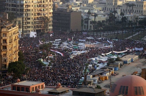 protestors in tahrir square on February 8, 2011