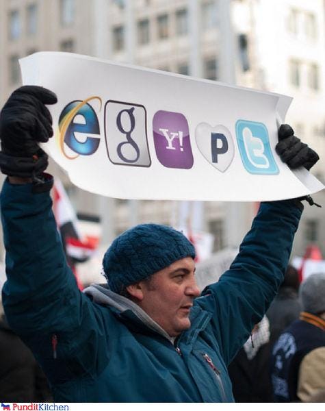 The word egypt written using logos of social media and internet companies